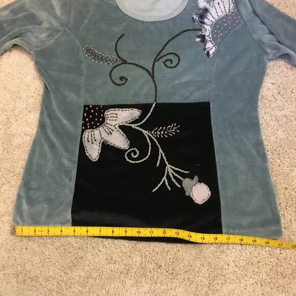 Sage Leopards & Roses Soft Terry Flower Embroidered Velour Sweater - Picture 13 of 15